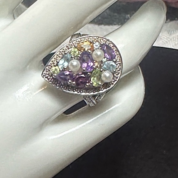 Ross Simons Ring 925 Sterling Silver Amethyst gemstones vintage - Picture 2 of 10